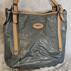 Tod's Shimmering Gray and Tan Shoulder Bag